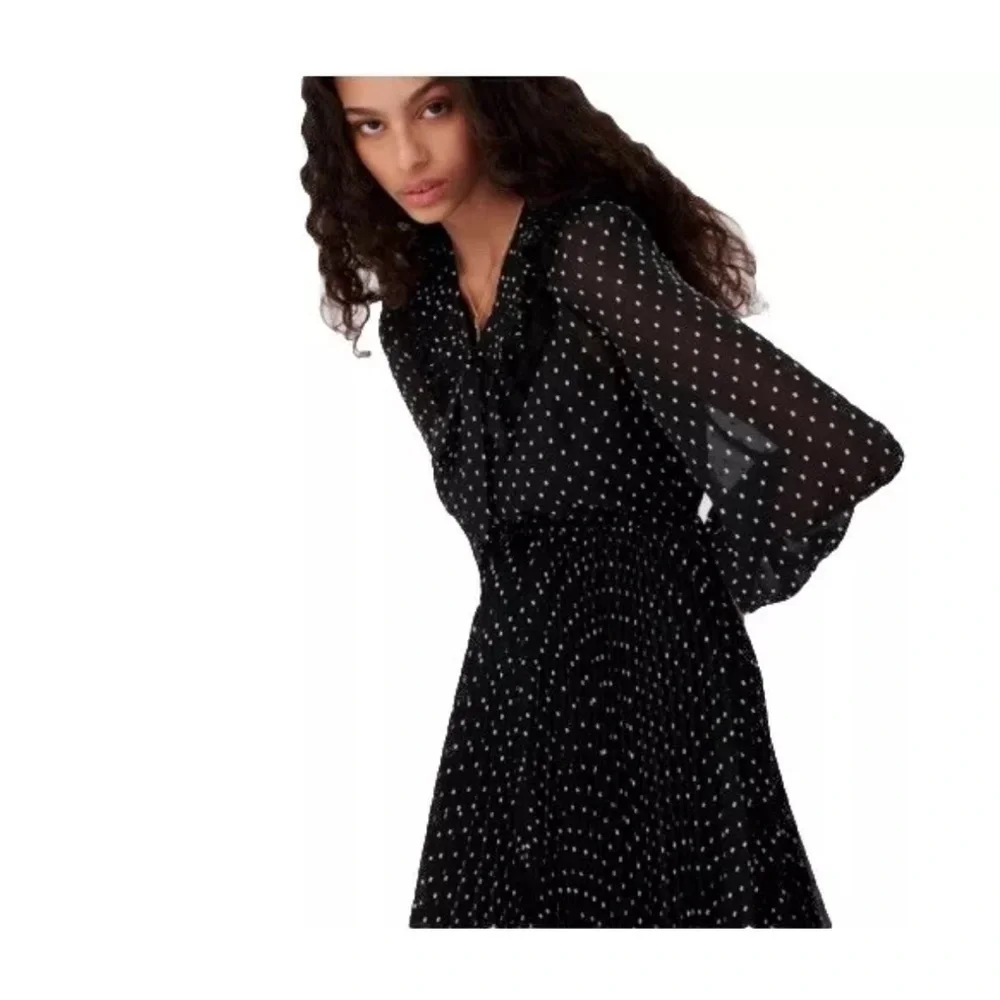 Maje Ribul Polka Dot accordion Pleated Midi Dress 36